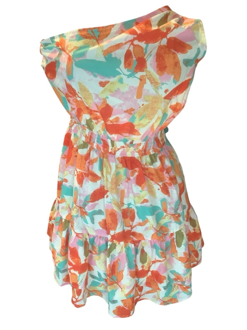 Cupshe One Shoulder Floral Swim Cover Up Dress Ruffle Hem Size M - Picture 3 of 9